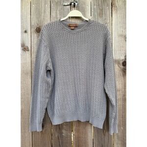 Vintage Tasso Elba Mens Gray Cotton Textured Knit Crewneck Sweater Classic Retro